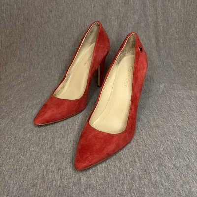 Calvin Klein Shoes Womens Red Suede Heels Closed Toe Stiletto Pumps Sz 4 1/2