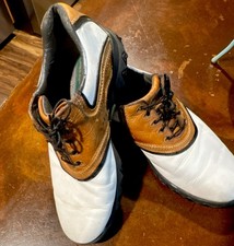 FootJoy Contour Series Leather Golf Shoes White Brown Black 10M Spikes 54024