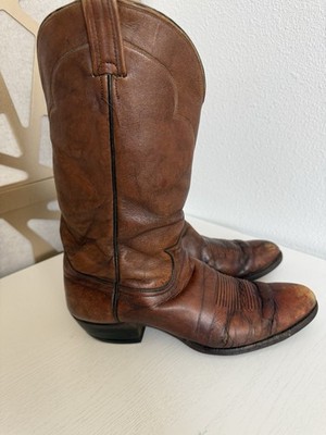 Vintage Tony Lama 5084 Distressed Western Cowboy Boots Mens Size 12 A Brown USA