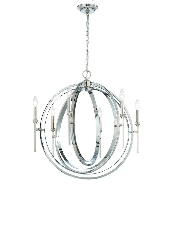World Imports Rondure 6-Light Polished Nickel Chandelier, Adjustable Height - Image 3 of 4