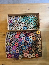 Vintage LOT 150+ Spools Thread Wood Spool USA Made Mixed BRANDS 
