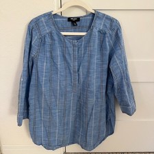 Nine West Lucy chambray tunic blouse blue white rope stripes womens size XL