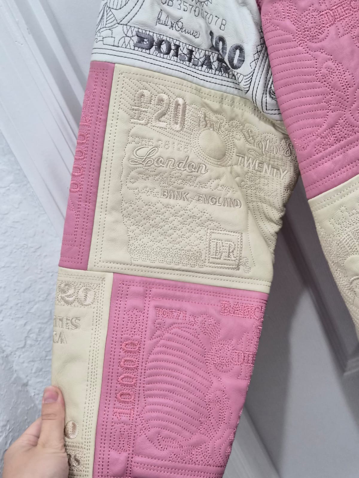 vintage Patchwork leather bomber jacket With Embr… - image 11