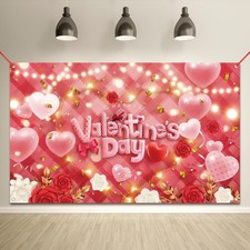 Happy Valentines Day Banner Backdrop for 71x43 Inch, Pink