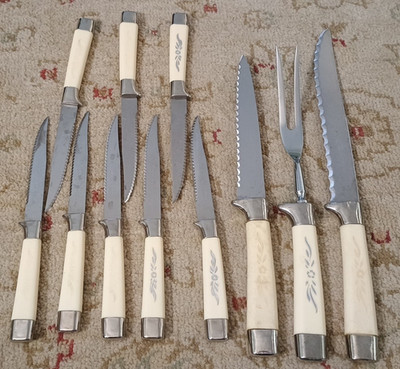 Lot Vtg Regent Sheffield 11 pc Stainless Set Cutlery Knives & Carving Set MCM
