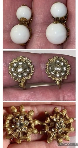 Lot 3 Pairs Vintage Miriam Haskell Earrings Filigree Goldtone READ