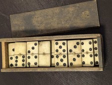 Vintage Dominos In Wooden Box 28 Piece Set
