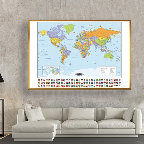 Map of the World with Country Flags Poster Giant Size 88x59" 48x32" Wall Prints - Picture 12 of 23