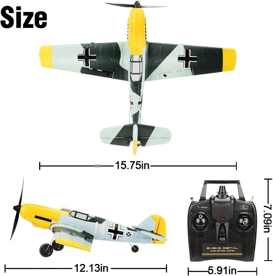 Volantexrc 2.4G RC Airplane 4CH BF-109 6-Axis Gyro Aerobatic RTF Glider Model - Image 2 of 4