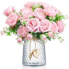 2 Bundles Artificial Peonies Silk Flowers Fake Peony Bouquet Faux Peonies Flo...
