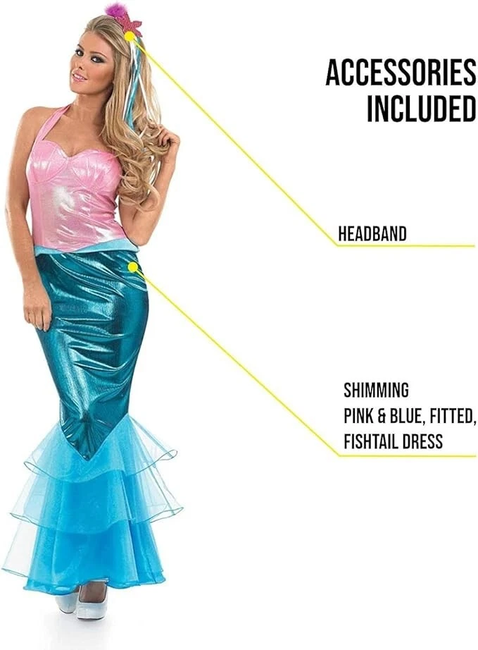 女士小美人鱼服装女士公主礼服 S - XL 童话万圣节 — 第 3/4 张图片