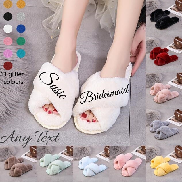 UK Personalised Wedding Spa Slippers Glitter Novelty Bridal Party Open Toe  Bride