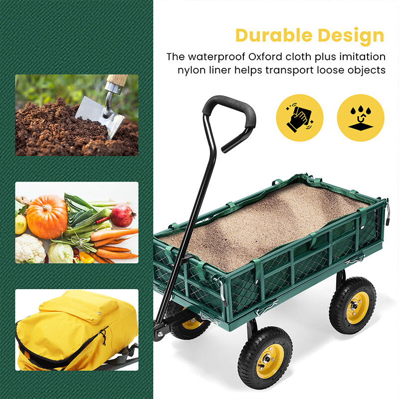 Garden Carts Yard Dump Wagon Cart Lawn Utility Cart Outdoor Steel Heavy Duty eBay