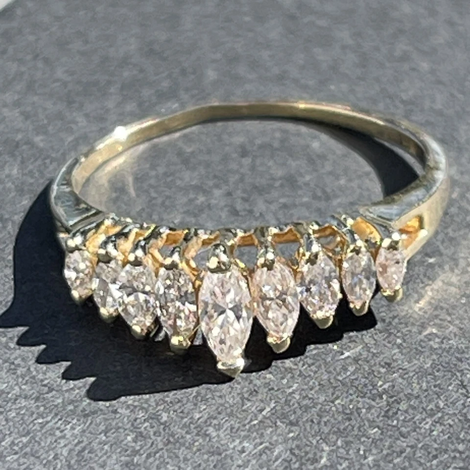 14k Yellow Gold .5 Carat Diamond Pyramid Ring Size 7.5 9 Marquise Shape Diamonds - Image 2 of 4