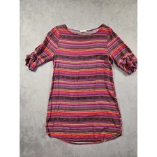 Everly Shift Shirt Dress Sz Small Aztec Multicolor Striped Geometric 3/4 Sleeve