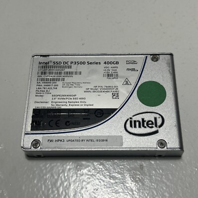 HPE Intel DC P3500 400GB 2.5 SFF PCI-e NVMe x4 U.2 RI Solid State Drive SSD SCN