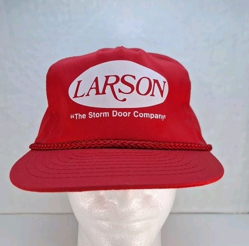 Vintage Larson The Storm Door Company Rope Hat Cap Red Zip-Back 90s