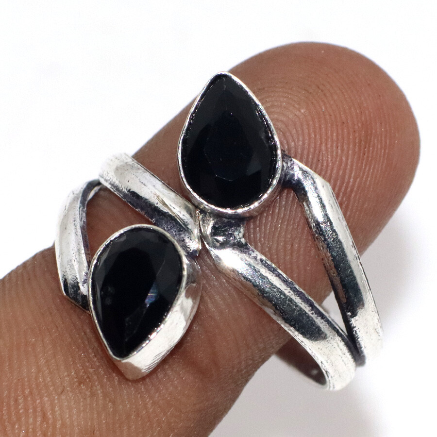 925 Silver Plated Black Onyx Ethnic Ring Handmade Jewelry Size Us FreeSize JW