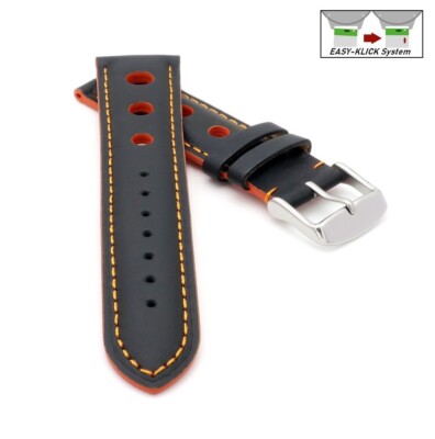 Rallye Easy-Klick Kalbsleder Uhrenarmband Modell Drift schwarz-orange 22 mm