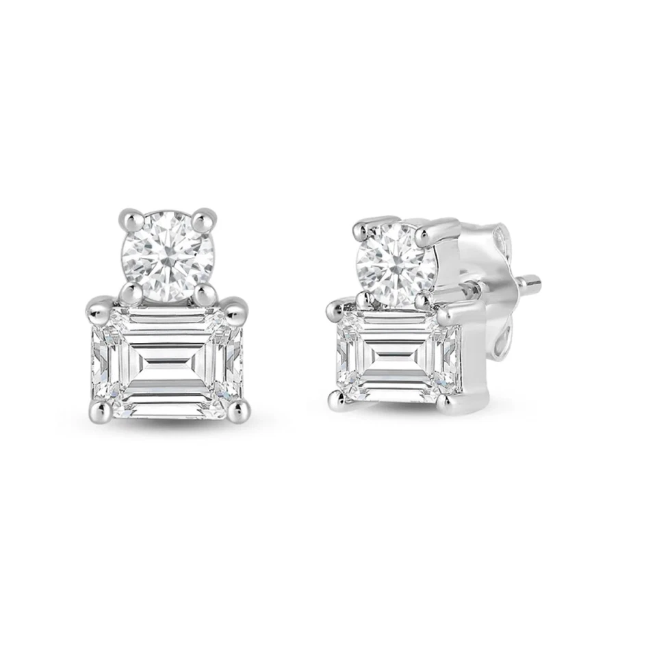 1,50 ct Lab Created Smaragd Runde Diamant TOI ET MOI Ohrstecker 950 Platin - Bild 4 von 4