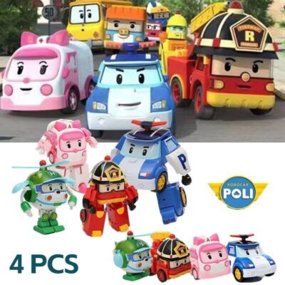 4pcs Academy Robocar Toy Transformers Car Robot  POLI ROY AMBER HELLY Kids Gifts