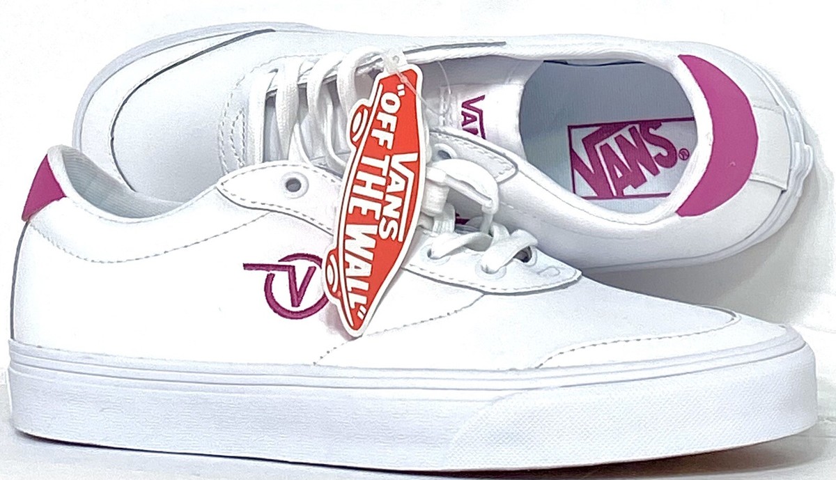 Vans White Leather Pink Fushia Tumble Pop Sport Vulc Sneakers