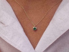 1Ct Round Cut Lab-Created Solitaire Emerald Pendant Necklace 14k Yellow Gold FN