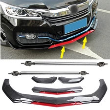 Front Bumper Lip Spoiler Splitter Strut Rod Carbon Fiber For Honda Accord
