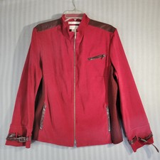 Norton & Co Womens Jacket Size 14 Red Vegan Leather Trim Knit Sides Pockets
