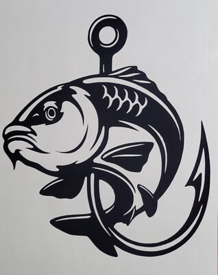 1x Fisch Angeln Haken Hobby Vinyl Aufkleber Autoaufkleber Camper Auto 5x5,5 Zoll schwarz