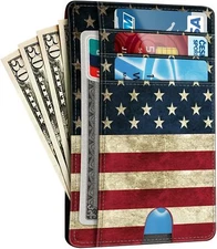 For Men Leather Wallet RFID Blocking Credit Card Holder ID Window Front Pocket