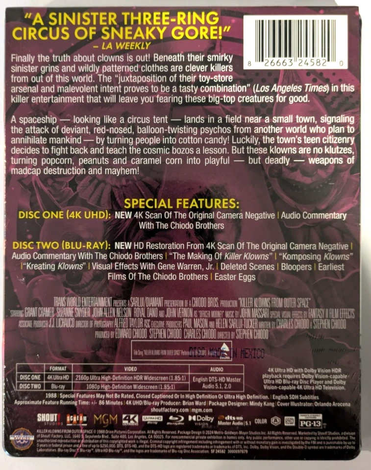 Killer Klowns From Outer Space (1988) - 4K UHD Blu-ray - Steelbook - New Sealed - Image 3 of 3