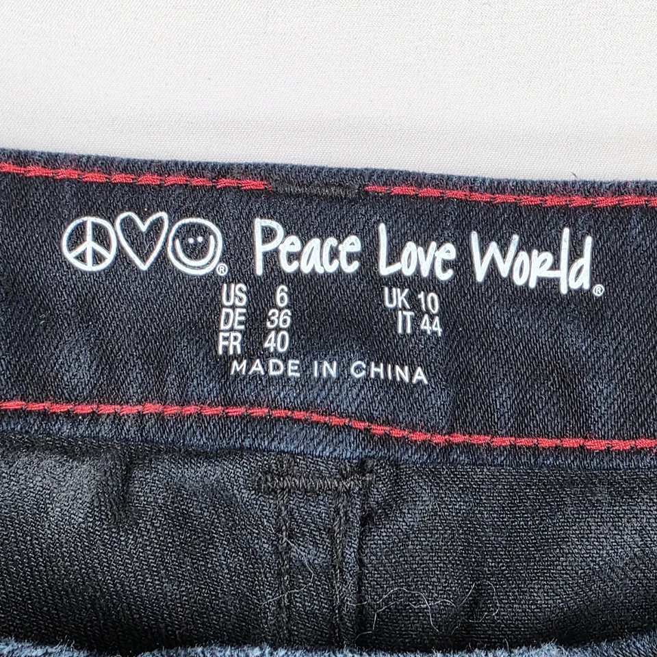 Pantalones de mezclilla Peace Love World para mujer 6 negros acampanados con cremallera lateral bolsillo elástico Foto 3 de 4
