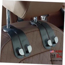 Purse Hook for Car - Universal Premium Stitched Leather and 2-Hooks Black