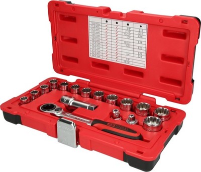 KS TOOLS 3/8''+1/2'' TRIPLEplus Durchgangs-Steckschlüssel-Satz, 17-tlg