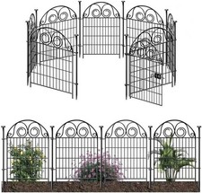 Image of 24ft Long Garden Fence with Gate Animal Barrier Rustproof Metal Fencing Border