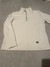 L.L. Bean Sweatshirt Womens XL Quilted Quarter Zip Cream Off White READ 