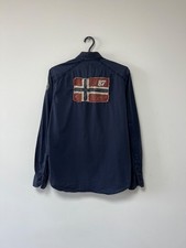 Napapijri Geographic Button Shirt Long Sleeve 100 Cotton Navy Blue Men sz Small