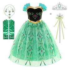Princess Costume for Girls Green Dress up Clothes with Accessories Halloween ...