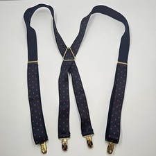 Vintage CAS W. Germany Navy Blue Geometric Suspenders Braces Gold Tone Clips