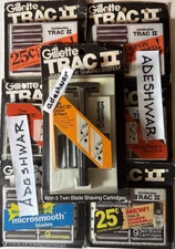 Vintage Gillette Trac 2 II Handle Razor  and Total 51 Cartridges-NEW SEALED NOS
