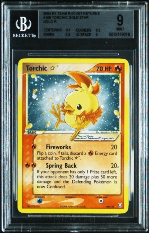 2004 POKEMON EX TEAM ROCKET RETURNS #108 GOLD STAR TORCHIC-HOLO BGS 9