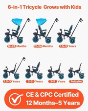 Toddler Tricycle  Stroller for 1-5 Year Old, 6-in-1 Kids Trike with Parent Pus