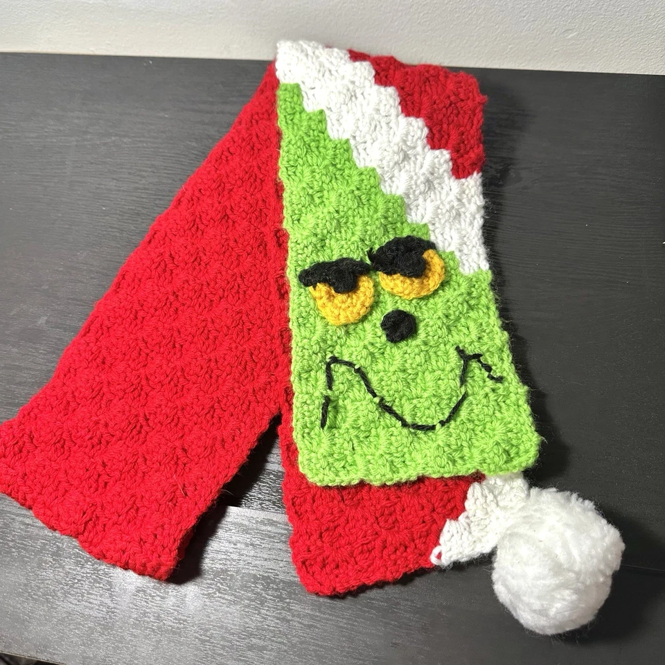 Bufanda tejida Dr Seuss The Grinch hecha a mano hilo tejido rojo vintage años 90’s 80’s crochet Foto 3 de 4