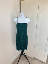 Emerald Green Ruched Bodycon Mini Dress Uk 12 Y2K Clubwear Party Dress Sculpting