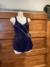 NWT Longitude Swimsuit Navy Blue Gold Star One Piece Skirted Swimsuit Sz 12