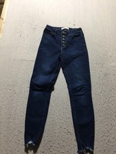 KanCan Skinny Jeans Womens 3/25 Blue Button Up Cut Ankles Dark Wash