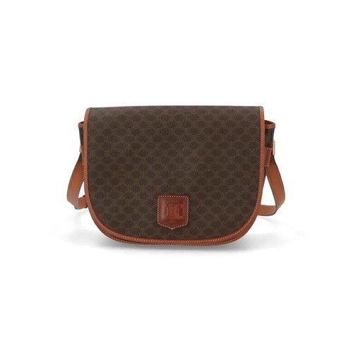 Celine Women's Macadam Brown Leather Shoulder Bag PVC Canvas Used