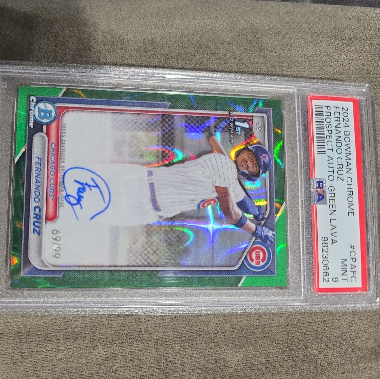 2024 Bowman Chrome Fernando Cruz Auto Green Lava Refractor 1st #69/99