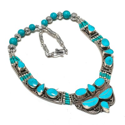 Turquoise Gemstone Tibetan Necklace Nepalese Handmade Nepali Jewelry 18